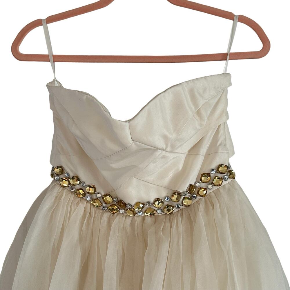 Rachel Gilbert Silk Tiered Crystal Embellished Strapless Princess Wedding Gown - Picture 7 of 15